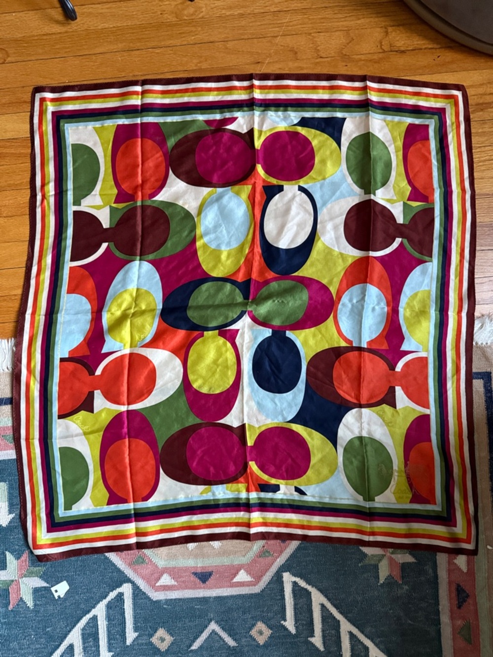 NIBag Coach Silk Legacy Stripe Border - Signature C interior Scarf - Picture 3 of 5